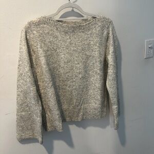 NWOT LOFT BOATNECK RIBBED HEATHER GREY SWEATER SIZE MEDIUM